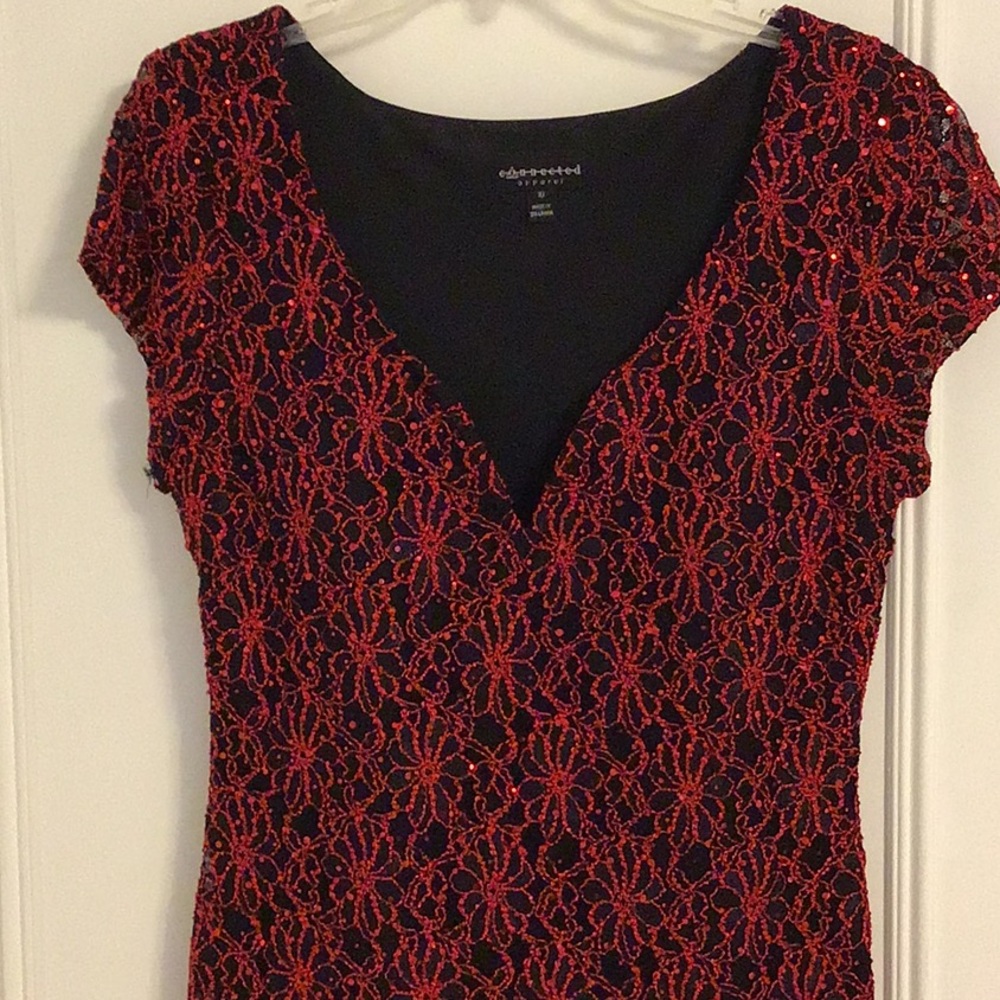 Evening wear Full length dress red and black.